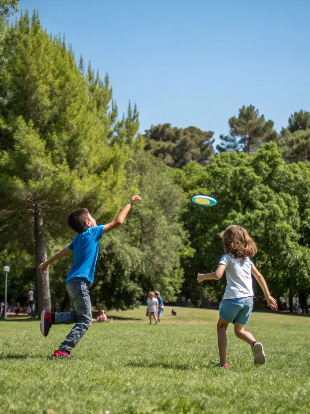 An image showing children participating in an outdoor recreational activity, such as a sports game or nature walk, promoting physical health and teamwork.