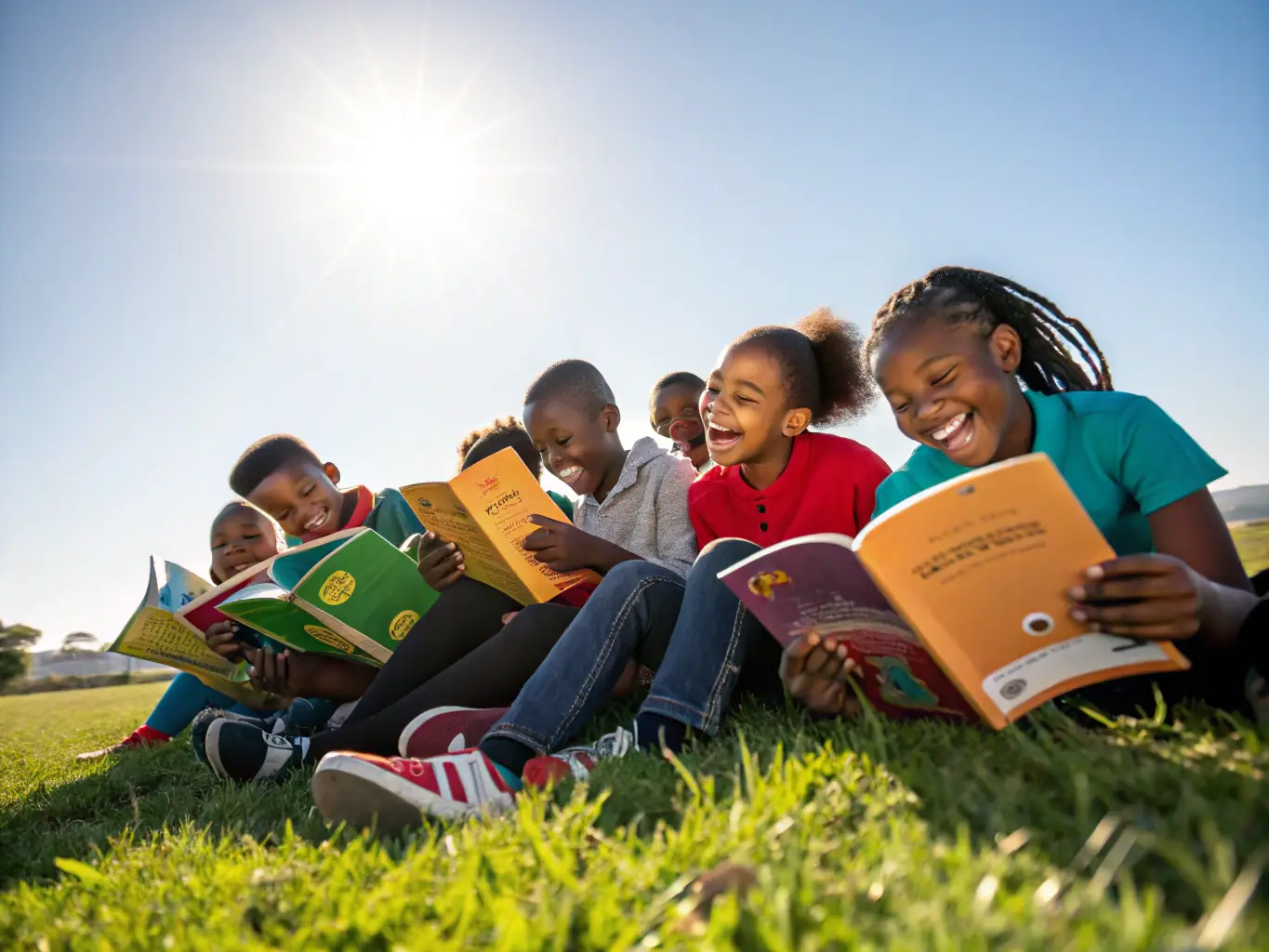 A group of diverse children participating in an outdoor educational activity, smiling and engaged, representing SEAY's commitment to fostering youth development and learning.