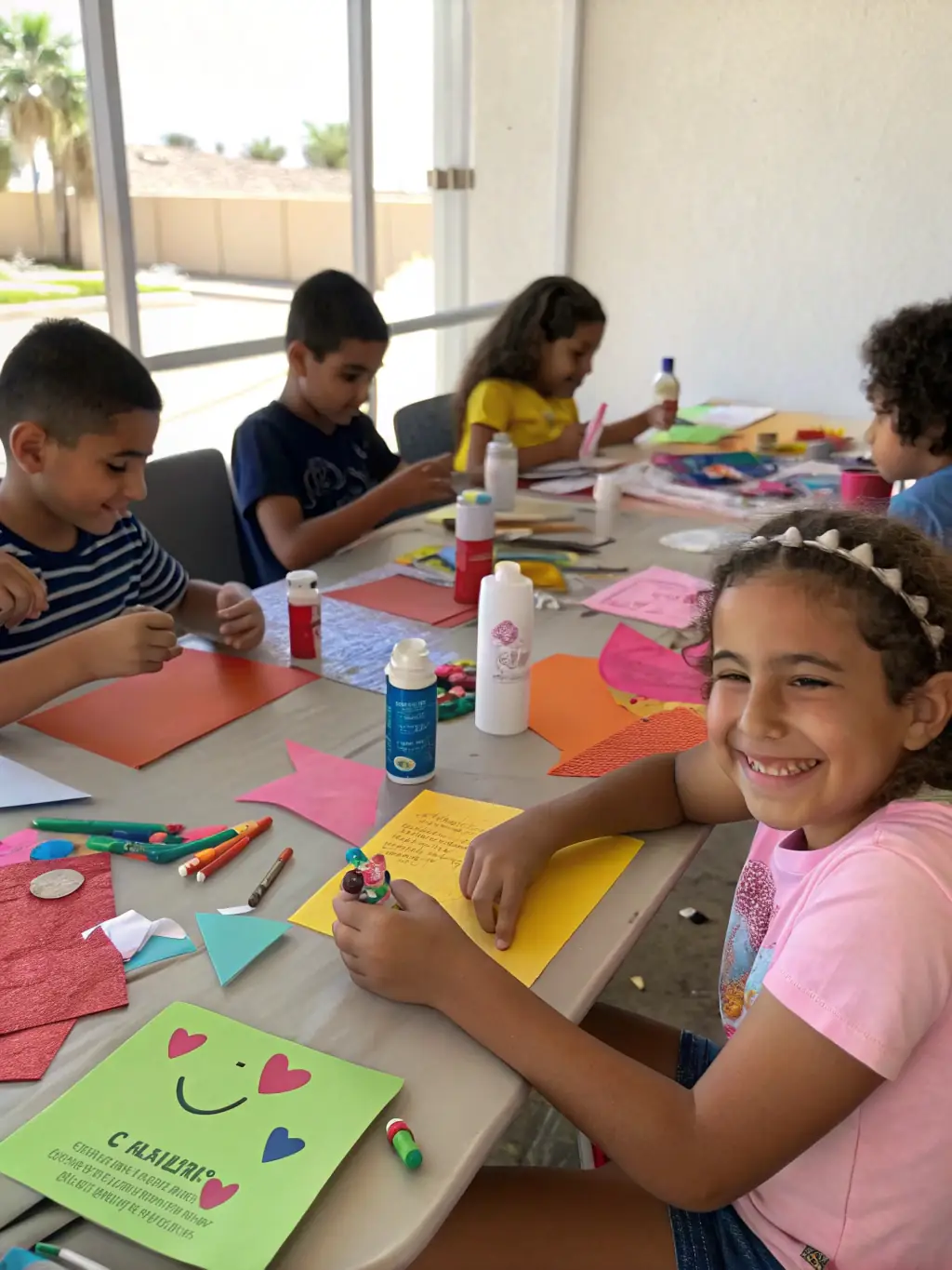An image depicting children participating in an art therapy session, expressing their emotions through painting and drawing.
