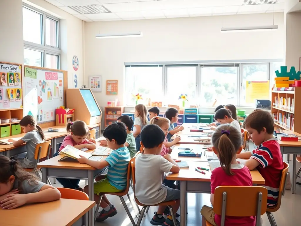 A classroom setting with children and adults participating in a learning activity, representing ARSL HEAD OFFICE's educational initiatives.