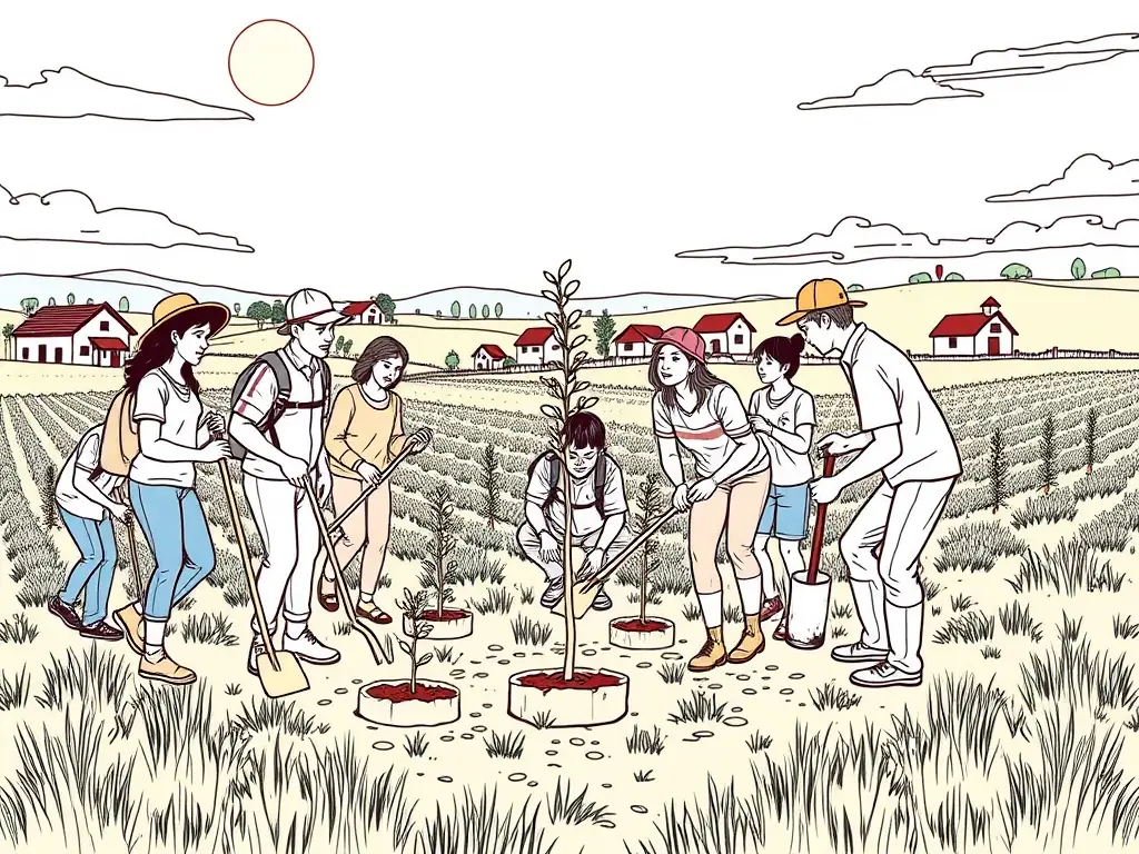 A picture of club members working on habitat improvement, such as planting native trees and shrubs to enhance wildlife habitats.